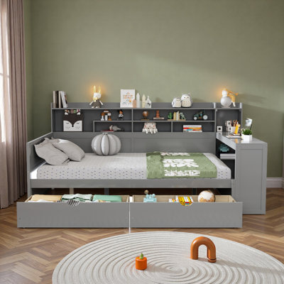 2 Drawers Daybed With Desk And Storage Bookcase by Hokku Designs