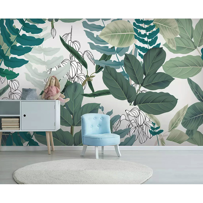 Feuilles tropicales dessin exotique feuille papier peint amovible, L 98,04 po x l 150 po