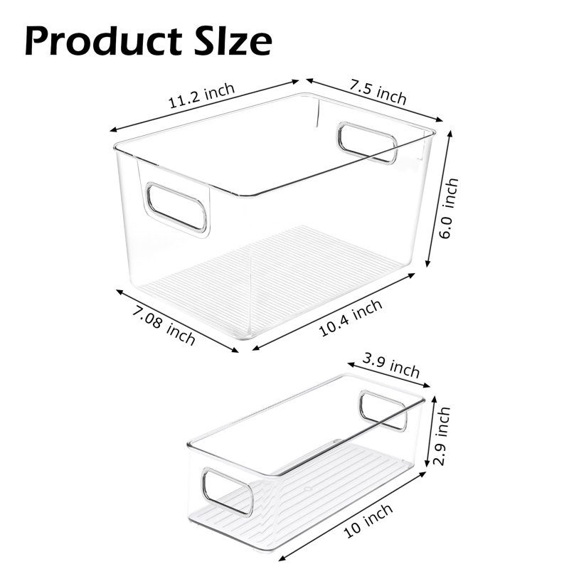 Clear Plastic Storage Bins 8 Pack - Pantry Organizers and Storage, Fridge Organizer Containers for Kitchen, Cabinet, Freezer, Bathroom, Clost, Home Organization