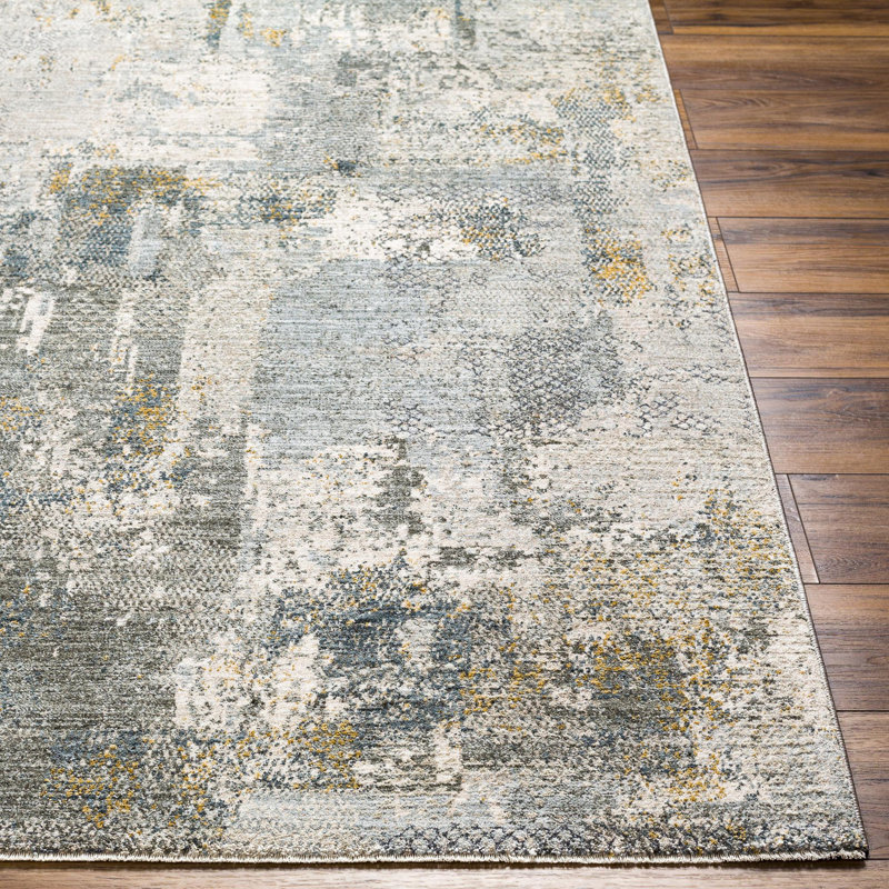 Gray and Olive Synthetic Rectangular 5' x 7' Area Rug