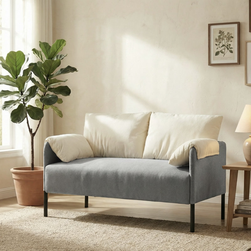 48.75'' Wide Modern Soft Chenille Fabric Upholstered Loveseat With Padded Armrest, White/Gray