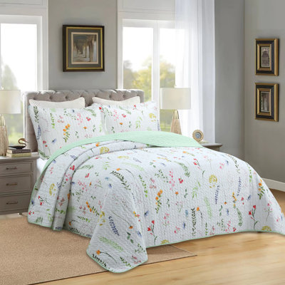 Ensemble de courtepointe à motif floral imprimé 3 pièces MarCielo ME505
