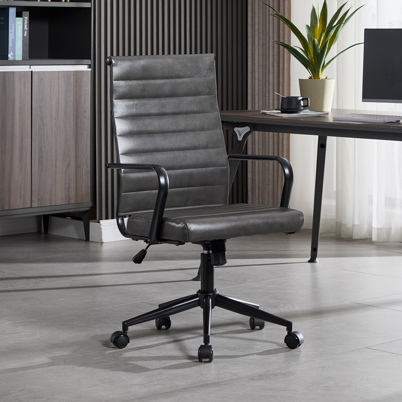 Fauteuil de bureau ergonomique Amaiia, Cuir véritable gris anthracite