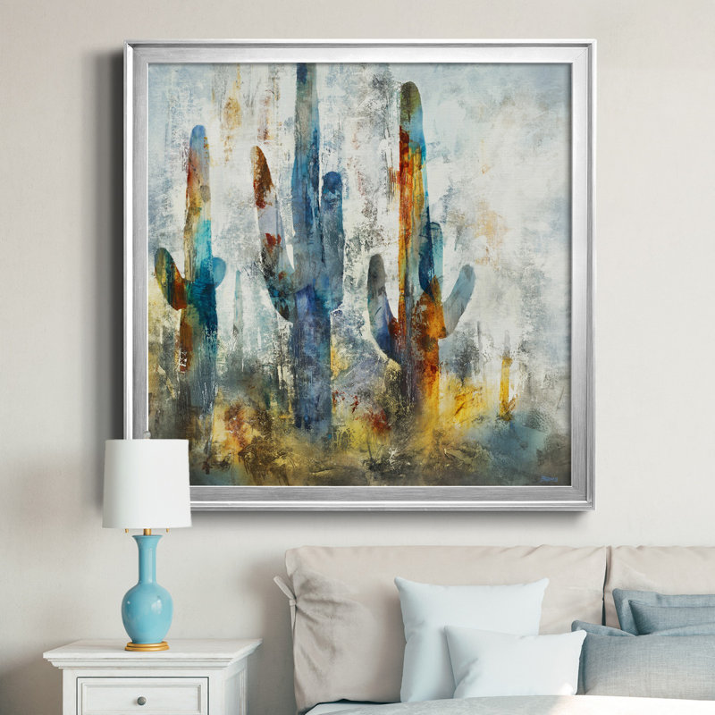 «Saguaro Forest», reproduction d'art sur toile encadrée, H 26,5 po x l 26,5 po x P 1,5 po, Encadré gris