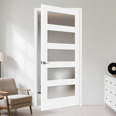 Interior 5 Lite Frosted Glass Pantry Door Solid Manufactured Wood Primed Door Slab