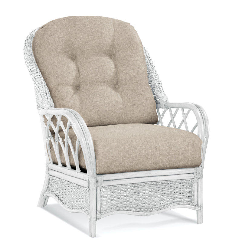 Chaise avec accoudoirs en rotin Everglade, Blanc givré, Kensington traditionnel; 0611-66