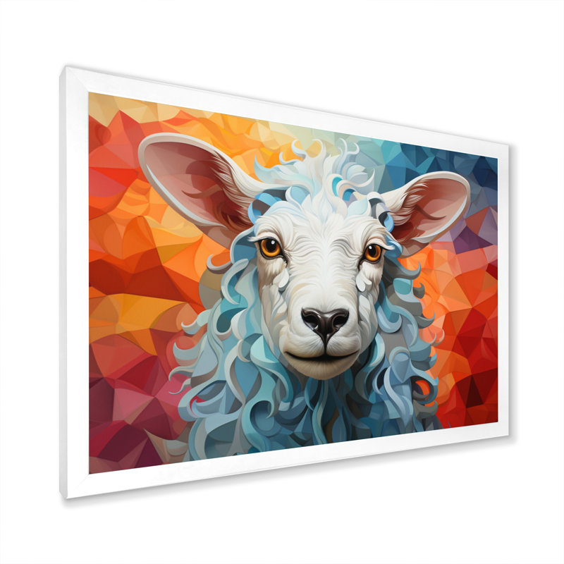 Sheep Serenity Geometric - Animals Canvas Prints, H 24 po x l 32 po x P 1 po, Cadre photo blanc