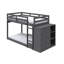 Lit superposé simple / gris avec 4 tiroirs et 3 compartiments ouverts, système de lattes, garde-corps fixe et facile d'accès, sans sommier ni matelas, fait de lit en pin, gris, tiroirs, côtés en métal