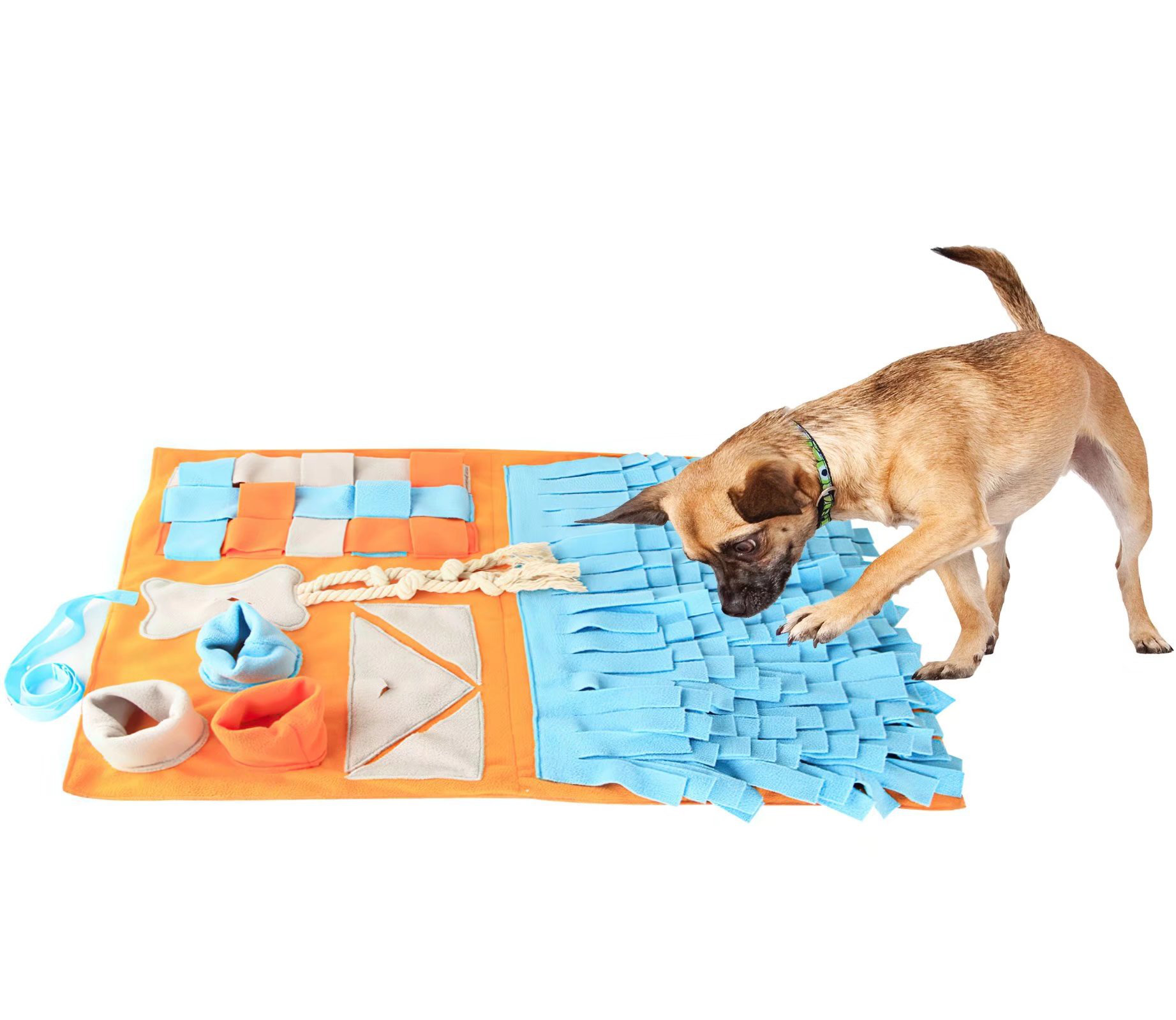 Long snuffle mat with seven different activities