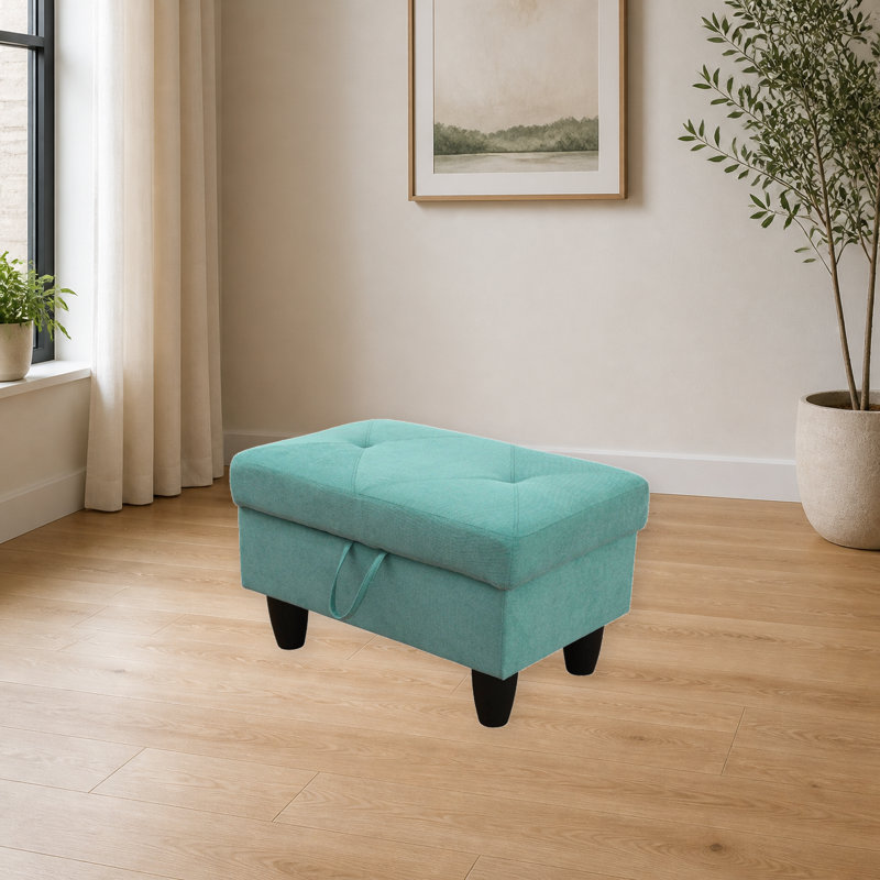 Ensemble canapé et pouf en lin bleu turquoise pour salon