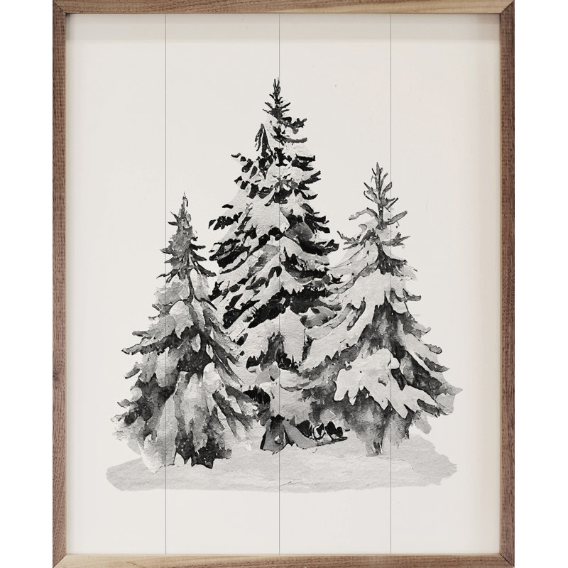 Grayscale Snowy Pines II, 30" H x 24" W, Black