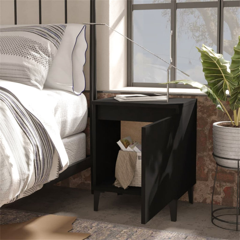 40cm W Manufactured Wood Bedside Table, Black, Yes