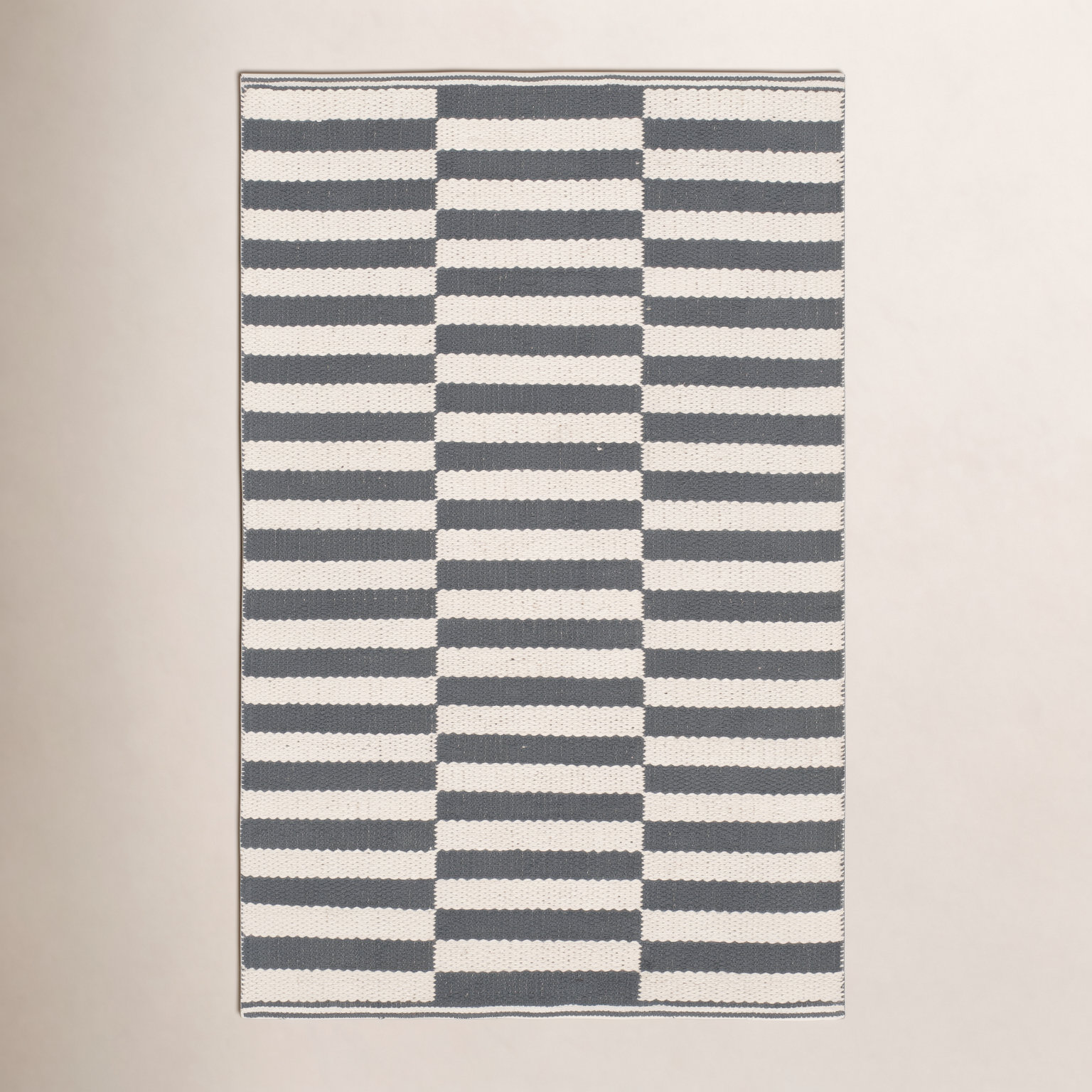 Ilona Ivory Gray Striped Cotton Rug, Rectangle 2'3" x 5'