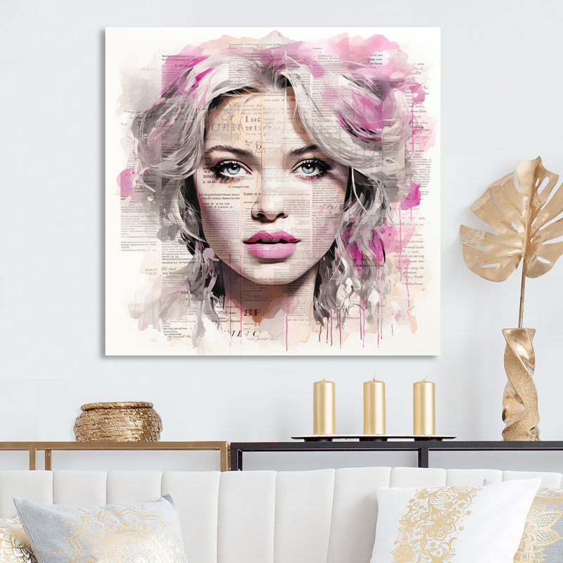 «Pink Fashion Pop Icon Woman», art mural en métal femme, H 29 po x l 29 po