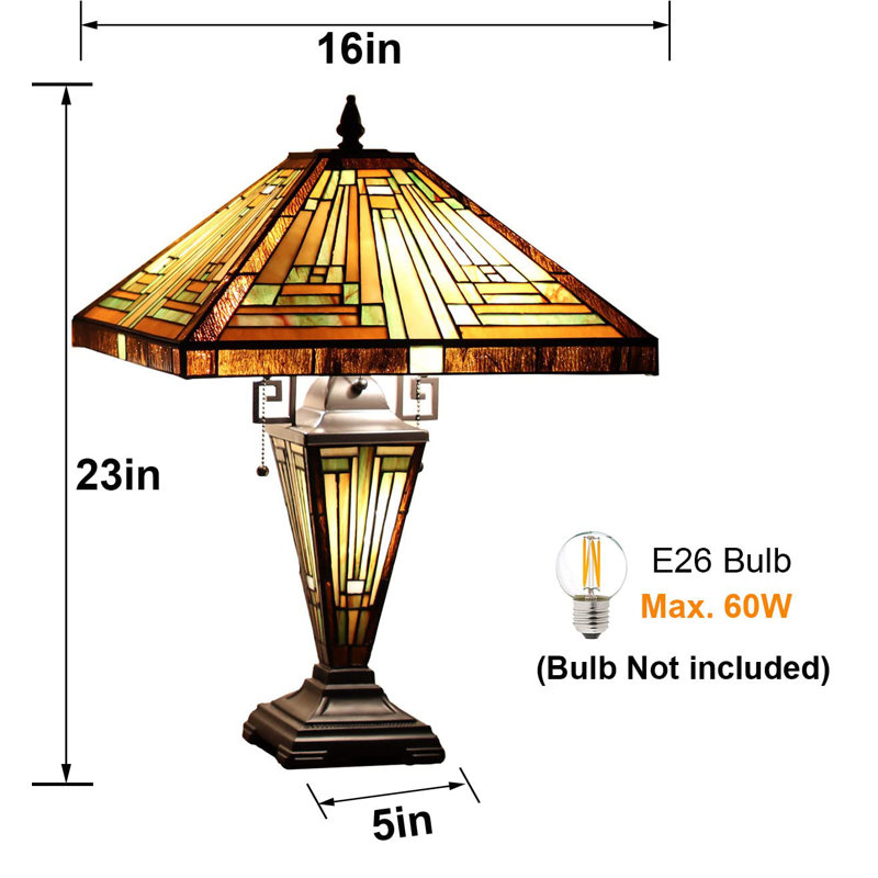 Grande lampe de table Tiffany à 3 lumières avec veilleuse Mission