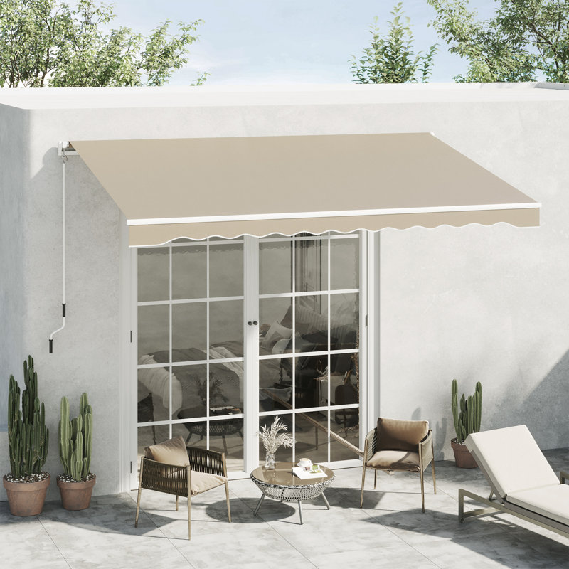 Manual Retraction Slope Patio Awning, Beige, 156" W  x 96" D