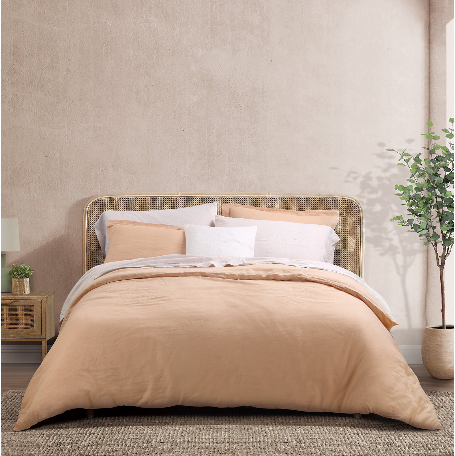 Frazier Linen Duvet Cover Set, Full/Queen Duvet Cover + 2 Standard Shams, Apricot
