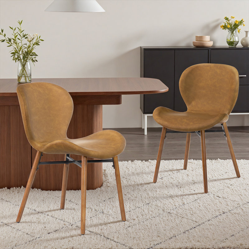Chaise en similicuir et bois massif, Brun
