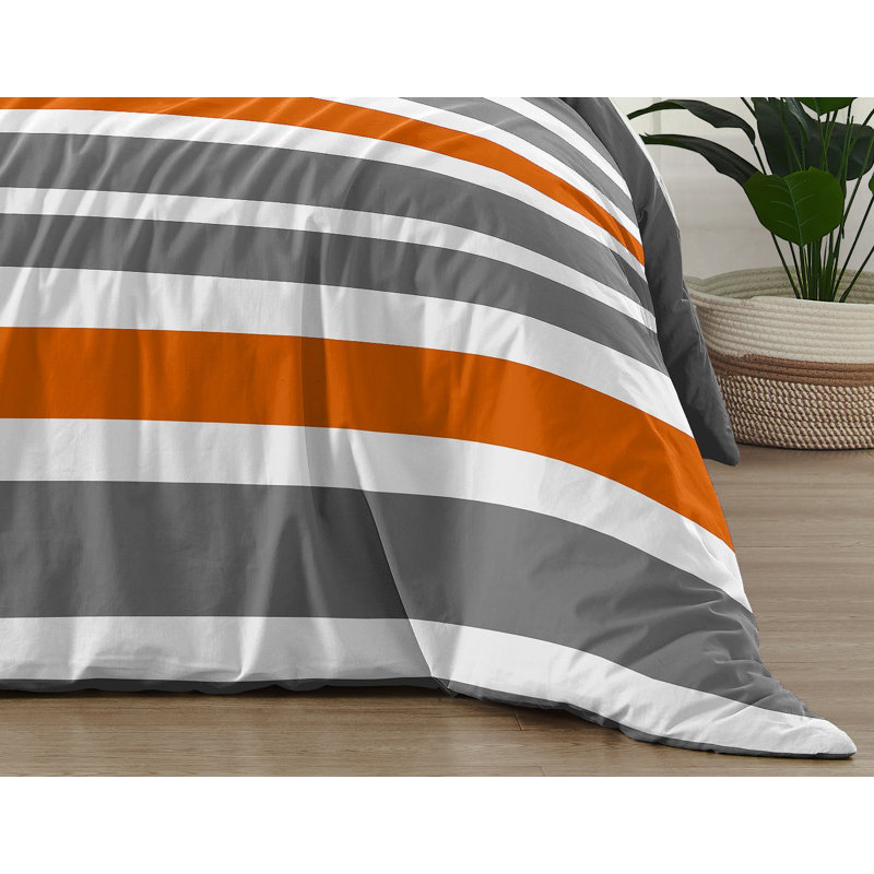 Gray and Orange Striped Twin Microfiber Comforter Set