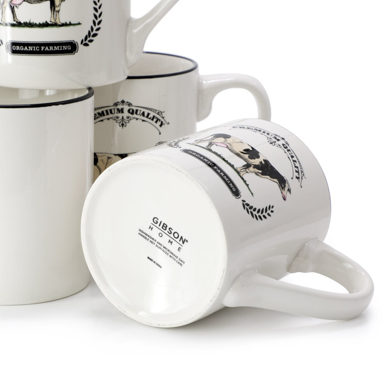 Tasses à vache blanches et noires 8 pièces Gibson Home