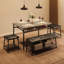 Table de salle à manger avec bancs, ensemble de table de cuisine pour 4 personnes, ensemble de table de salle à manger avec banc rembourré et tabourets carrés, ensemble de table de salle à manger en métal et bois pour 4 avec rangement pour petit esp-1148727575