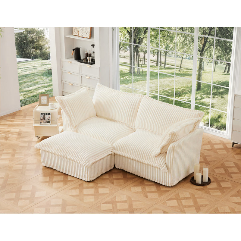 Canapé modulaire 2 places avec repose-pieds convertible, siège large et profond en forme de L avec housse détachable et coussins moelleux multiples, tissu en velours côtelé