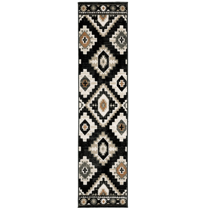 Tapis gris anthracite / ivoire Basurto Southwestern, Tapis de couloir 1 pi 10 po x 7 pi 6 po