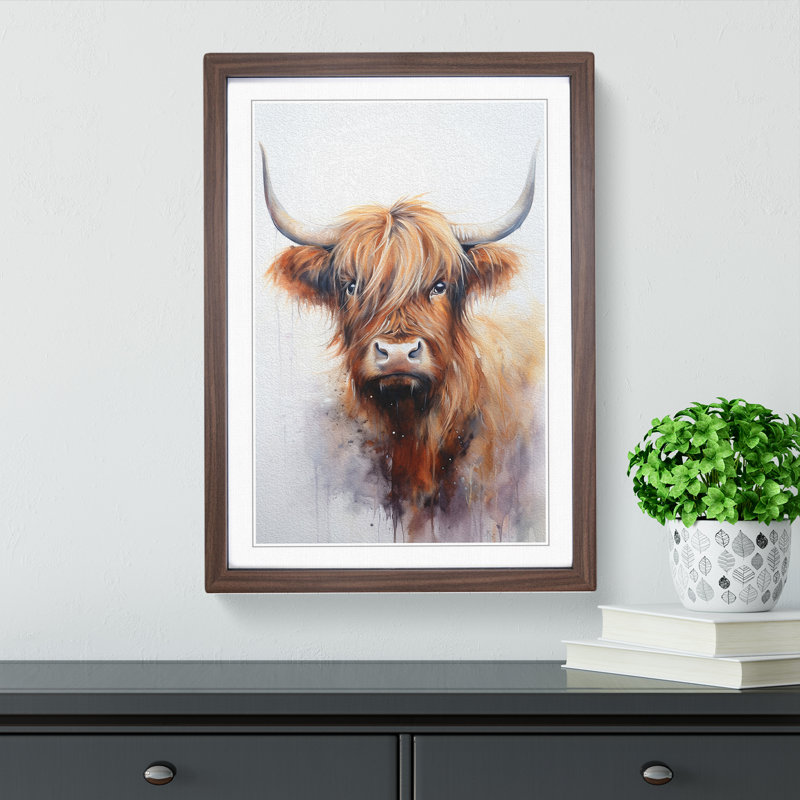 Highland Cow Tachisme - Framed Print, Walnut, 34cm H x 25cm W x 2cm D