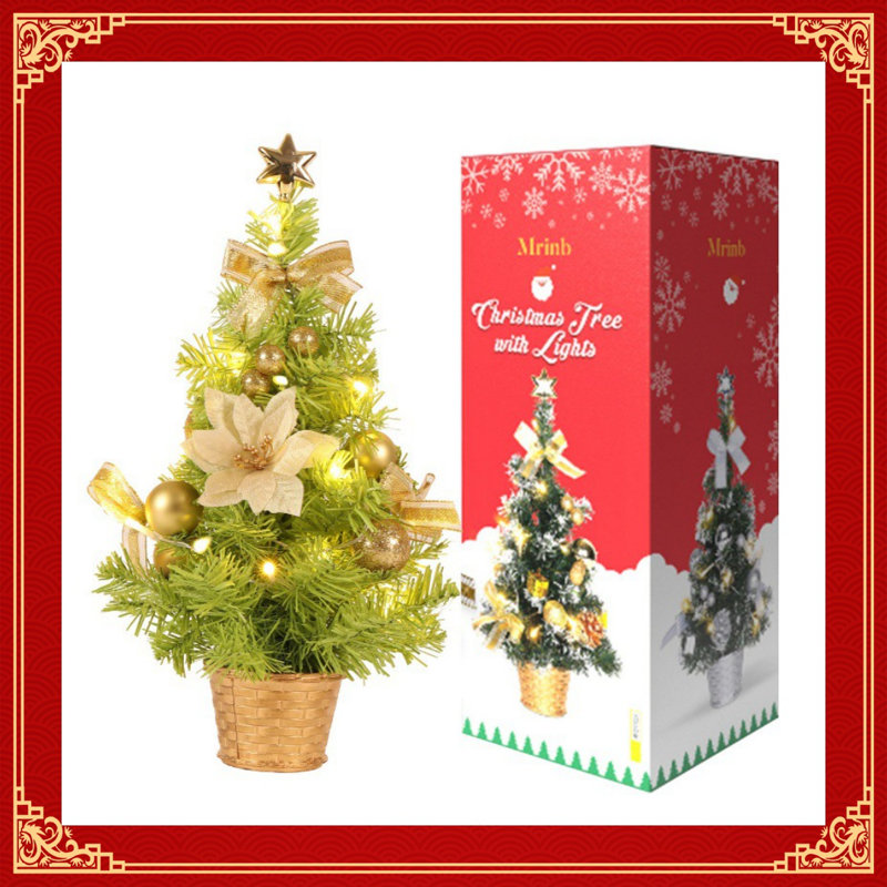 Mini arbre de Noël à DEL avec plateau de table de 17 po / 45 cm, décoration de Noël pour arbre de Noël, étoile de Noël, ornement en forme d'étoile de pin sans pile