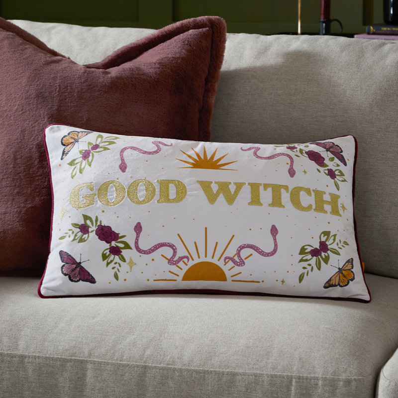 Rectangular Cushion, Polyester Only Cover, White Good Witch