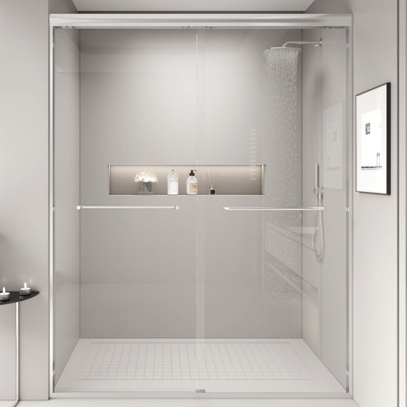 KISRAIS 56-60 In. W X 72 In. H Double Sliding Shower Door, Semi-Frameless Bypass Bathroom Sliding Door With 1/4" (6Mm) Tempered Glass For Walk-In Shower