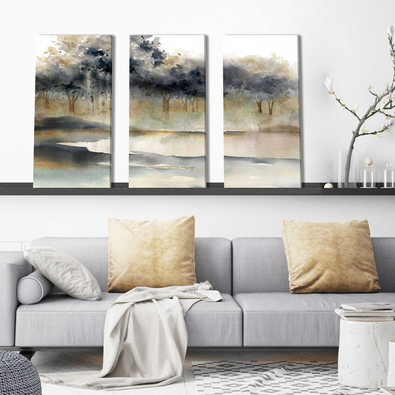 «Silent Waters I» par Carol Robinson - peinture sur toile tendue 3 pièces