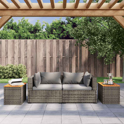  Table d'appoint de jardin en rotin PE gris et brun et bois d'acacia massif