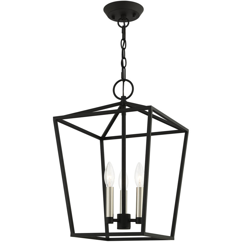 12.5 Sq. inch 3-Light Convertible Lantern Pendant with Metal Shade, Black/Brushed Nickel