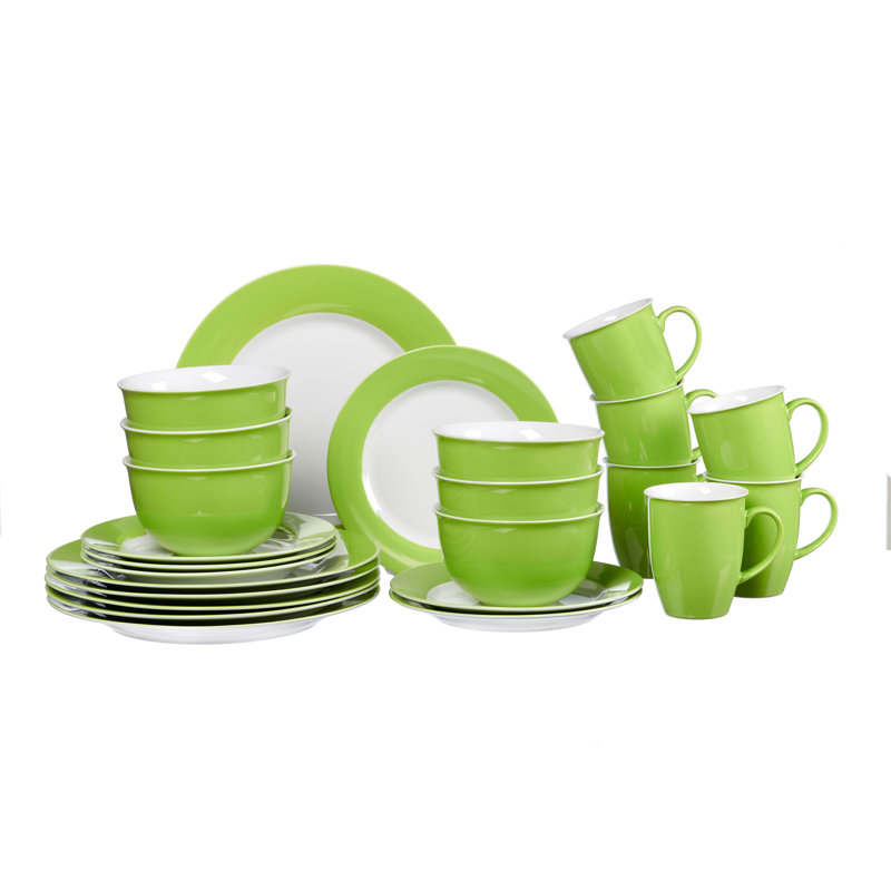 Piece Porcelain Dinnerware Set - Service for 6, Green