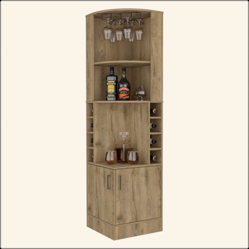Macadamia 8-Bottle 2-Shelf Bar Cabinet, Beige