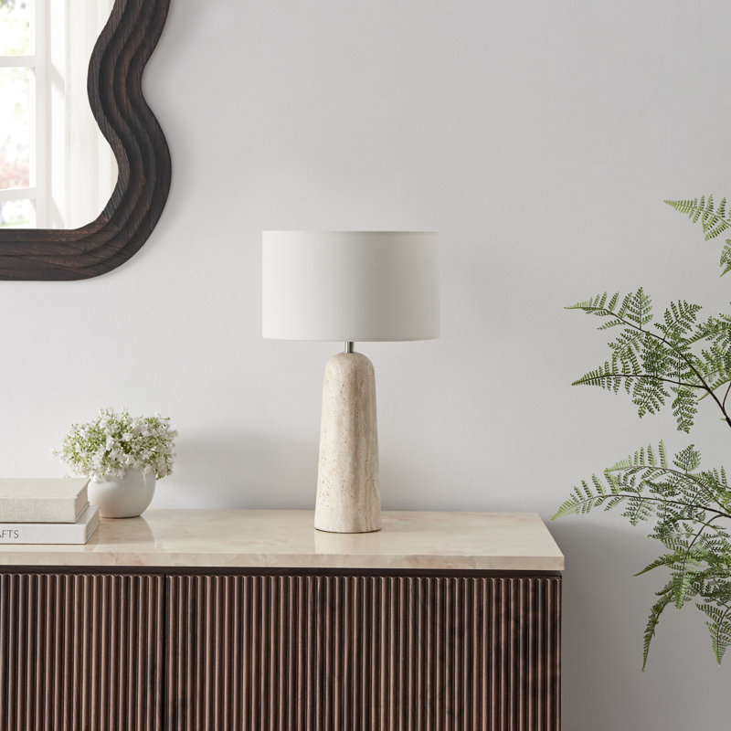 Teressia Tapered Travertine Stone Table Lamp - Elegant Simple Design
