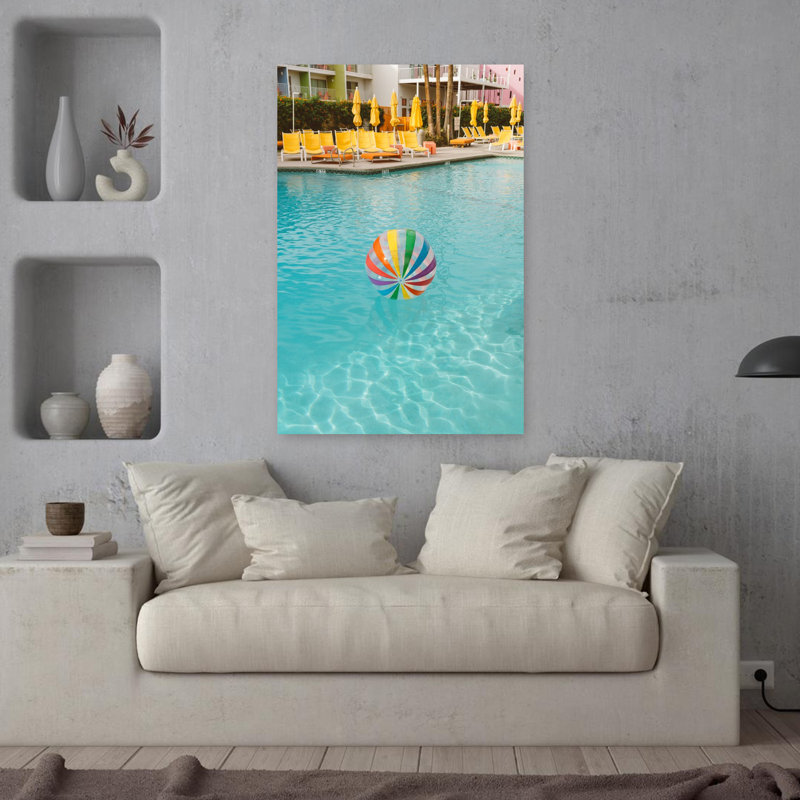 Palm Springs Pool Day Classic Colorful Modern Palm Architecture Landscape Wall Art Print, 91.44cm H x 60.96cm W
