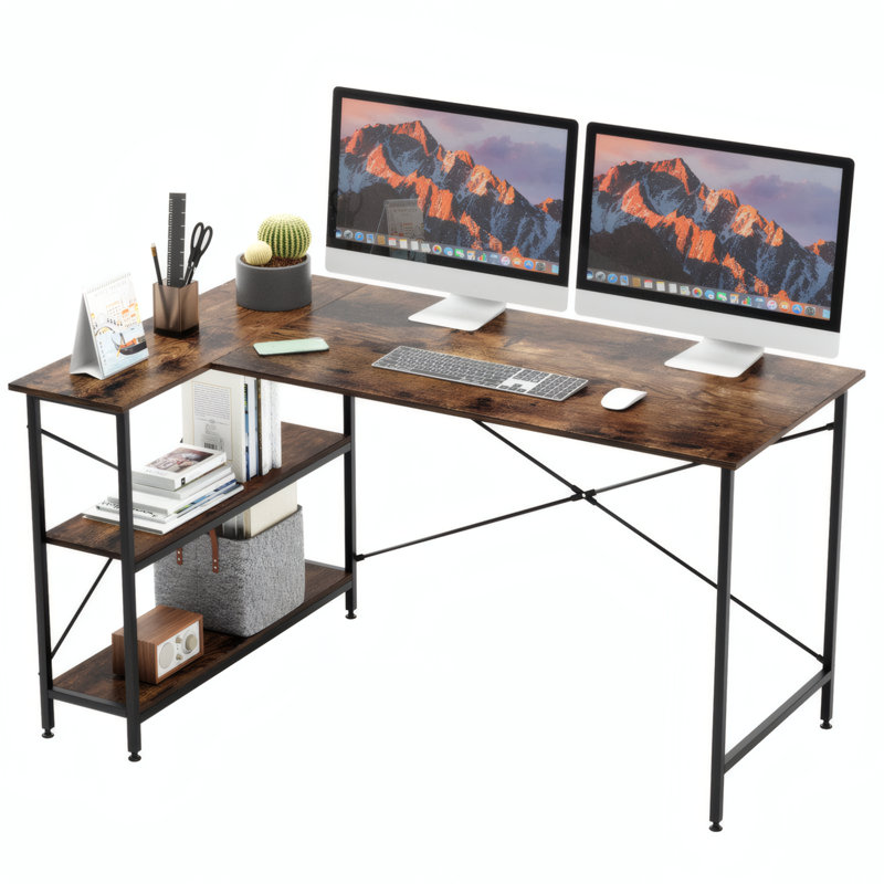L-Shape Computer Desk, Rustic Brown, 74cm H x 140cm W x 90cm D