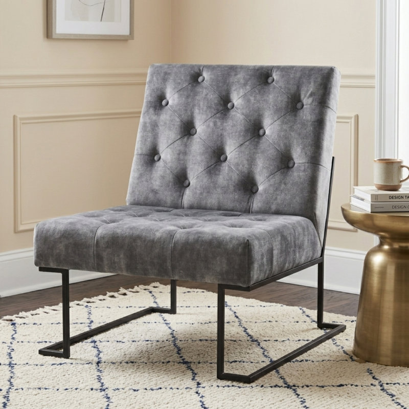 Fauteuil de chambre Klara, Velours gris foncé, Noir