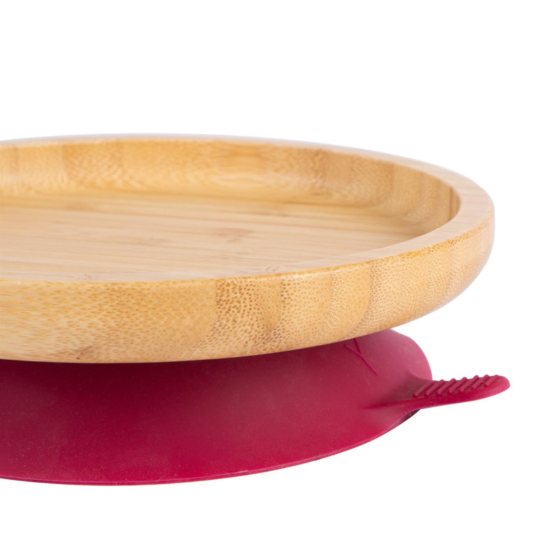 Tiny Dining - Children's Bamboo Suction Round Plate, Red