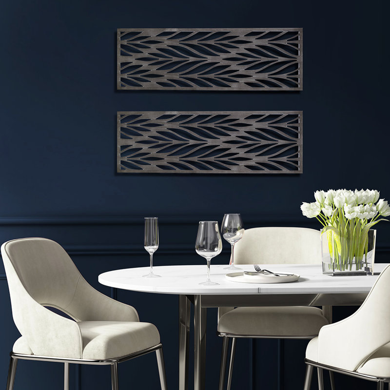 2 panneaux d'art mural en bois taillé gris - l 12 po x H 36 po au fini complexe récupéré 4 crochets pour la création de décor de chambre à coucher