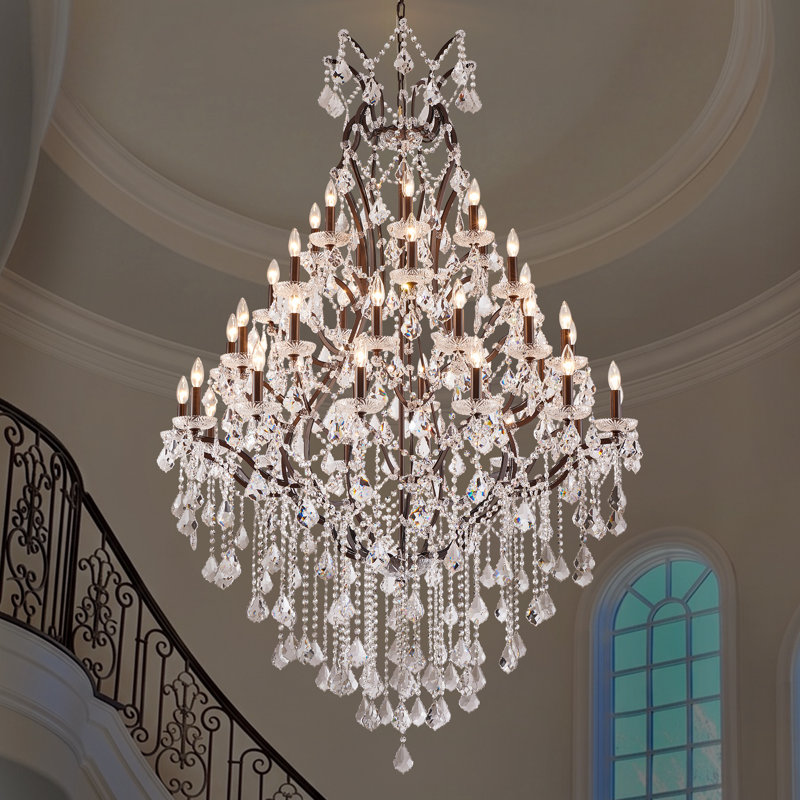 42-Light Crystal Dimmable Chandelier for High Ceilings, Bronze