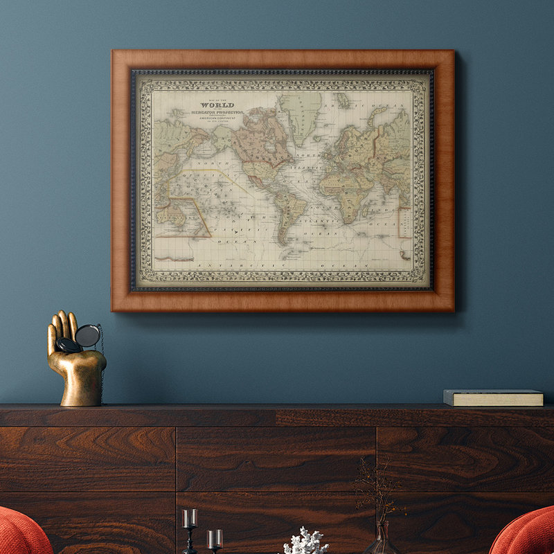 Toile encadrée de qualité supérieure de la carte du monde de Mitchell - prête à être accrochée, H 27 po x l 18 po x P 2,5 po