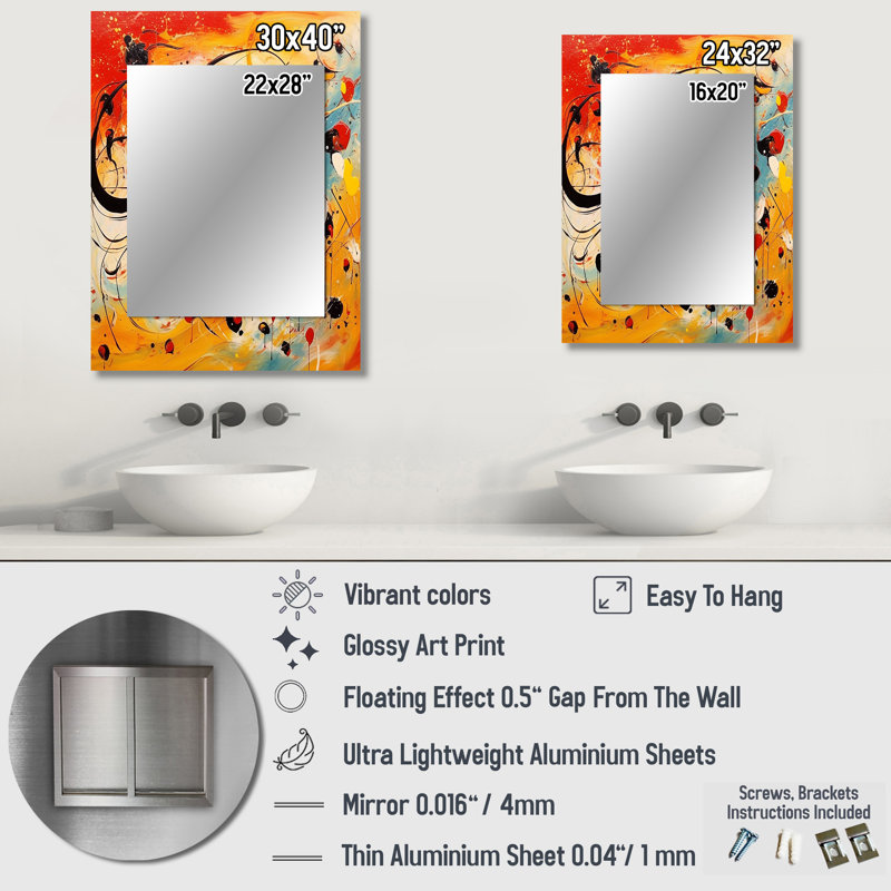 «All That Jazz Colorful Joy - Abstract Collages Large Mirror», art mural en métal, 32 po x 24 po