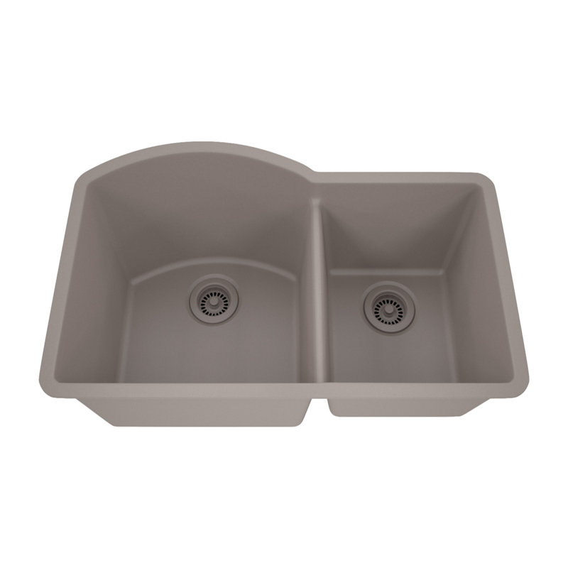 Évier de cuisine 32 po x 20 po en quartz platine, évier à double cuve 70/30, évier encastré, évier encastré, évier de cuisine en granit