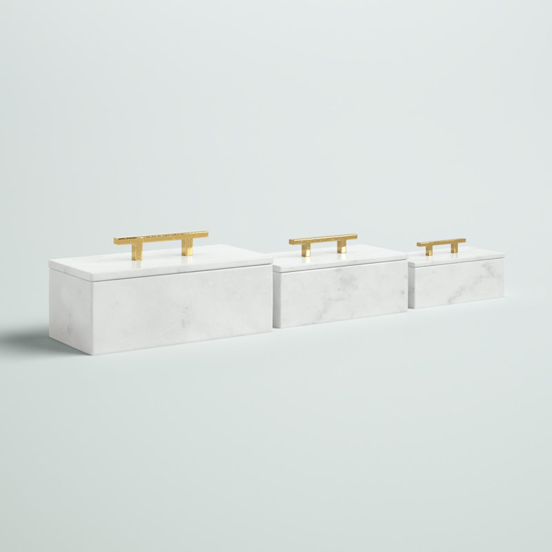 Roderick 3 Piece Aluminum Decorative Box Set, White