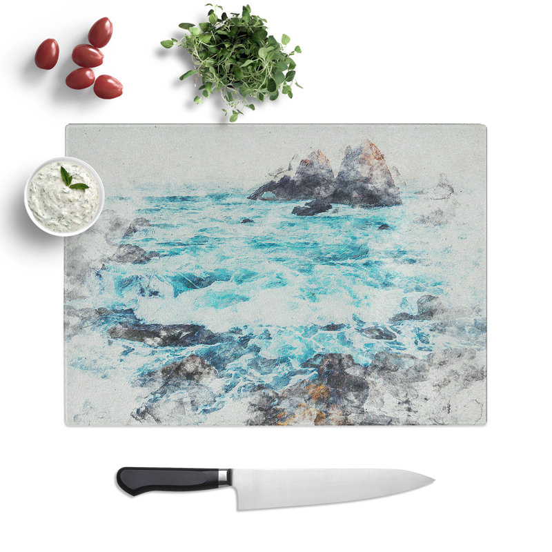Tempered Glass the Ocean Against the Rock Chopping Board, 28.5 cm x 39 cm