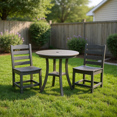 Ensemble bistro extérieur 3 pièces toutes saisons: table de patio ronde et 2 chaises sans accoudoirs, pour utilisation dans les porches, gris, sièges de jardin