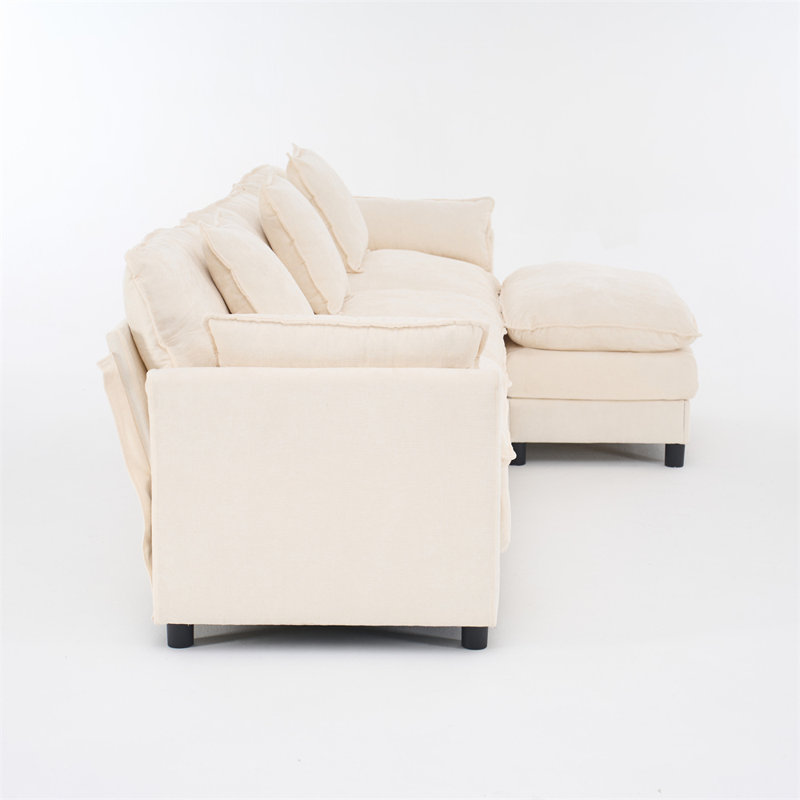 108" L-Shaped Sectional, Beige Chenille
